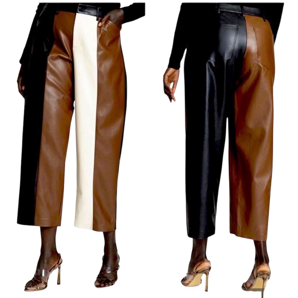 NWT Eloquii Colorblock Faux Wide Leg Leather Pants Size 16